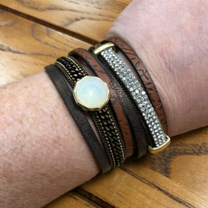 Strappy Leather Bracelet with Magnetic Closure